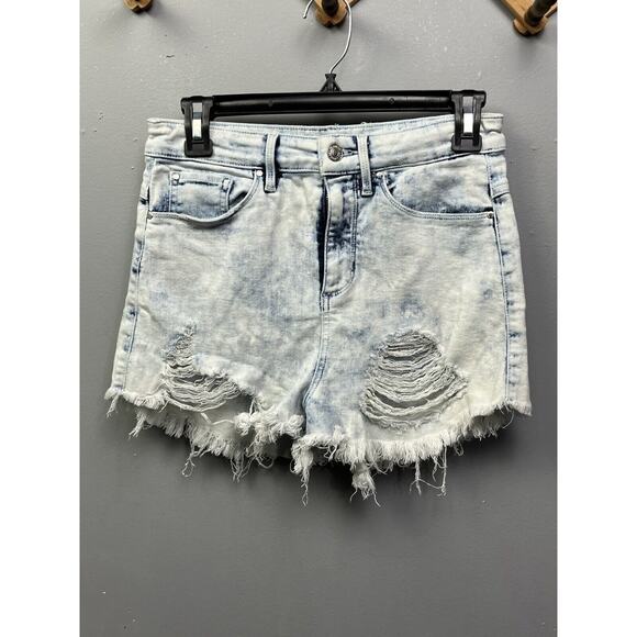 Guess Shorts Womens 28 Triangle Logo Jean Daisy Dukes Low Rise Acid Wash - Picture 1 of 9
